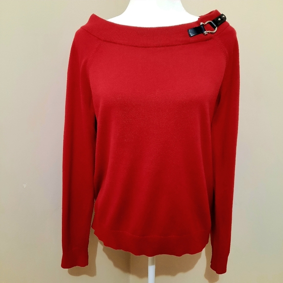 Lauren Ralph Lauren Red Ballet Neckline Sweater XL - Picture 2 of 5